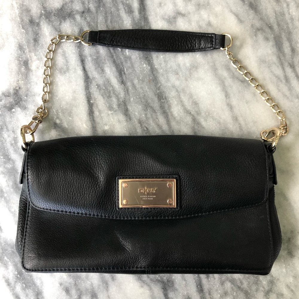 DKNY Black Leather Shoulder Bag - Picture 1 of 8
